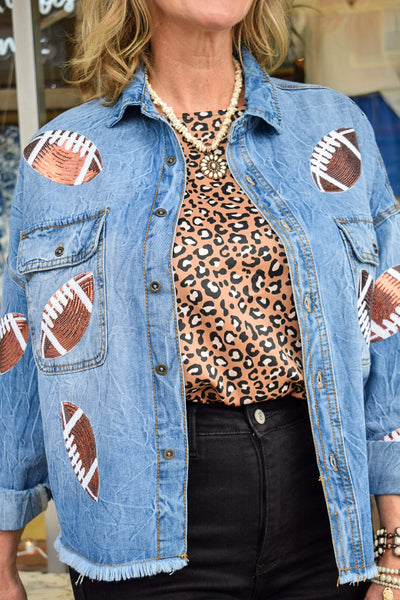 FOOTBALL SEQUINS PATCH DENIM JACKET