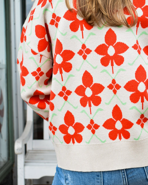 JANIS RED FLOWER SWEATER CARDIGAN