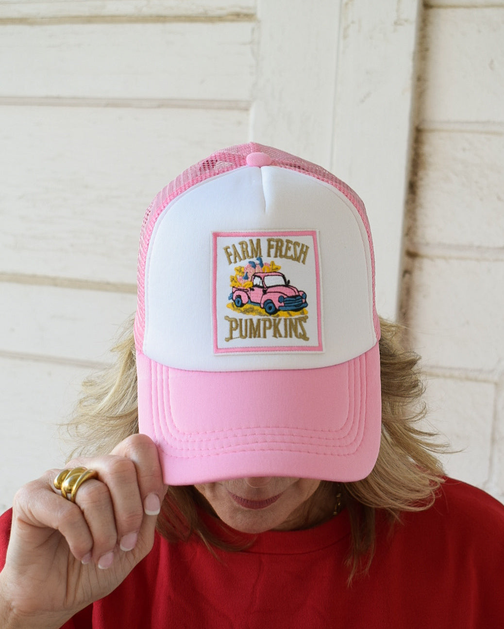 FARM FRESH PUMPKINS TRUCKER HAT - LT. PINK