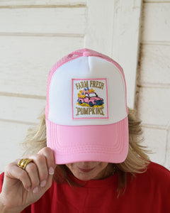 FARM FRESH PUMPKINS TRUCKER HAT - LT. PINK
