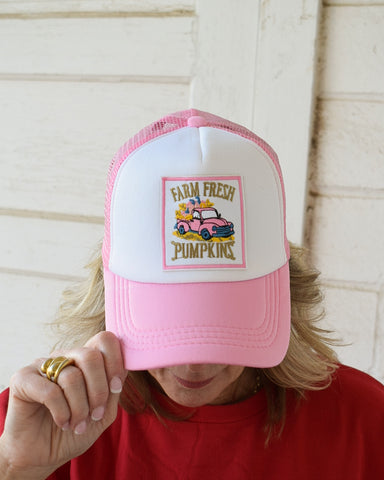 FARM FRESH PUMPKINS TRUCKER HAT - LT. PINK