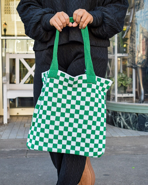 CHECKERED CROCHET KNIT BAG - 4 COLORS