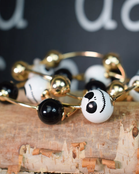 HALLOWEEN JACK SKELLINGTON BEAD STRETCHY BRACELETS - SET OF 3