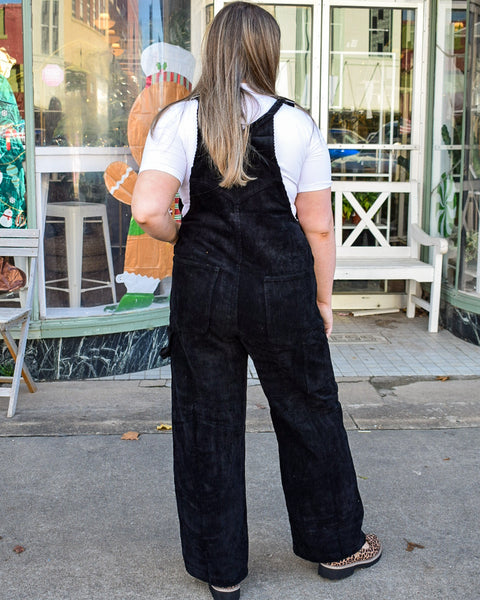 WASHED CORDUROY OVERALLS - BLACK