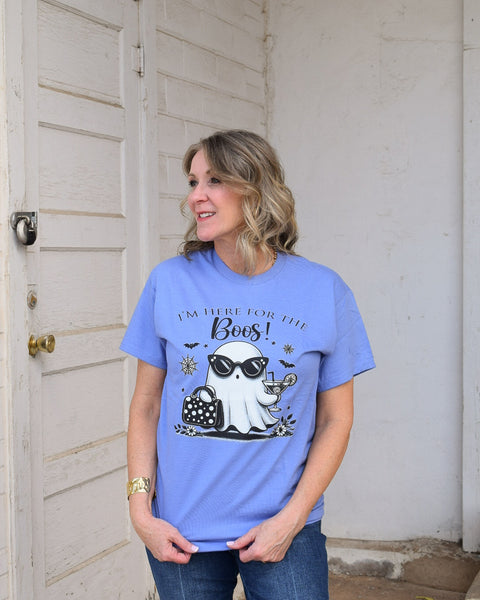JUST HERE FOR THE BOOS GRAPHIC TEE- LAVENDER