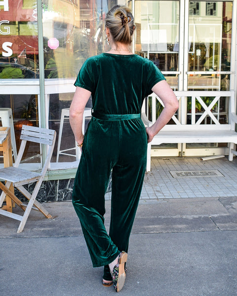 LANA VELVET ROMPER - HUNTER GREEN