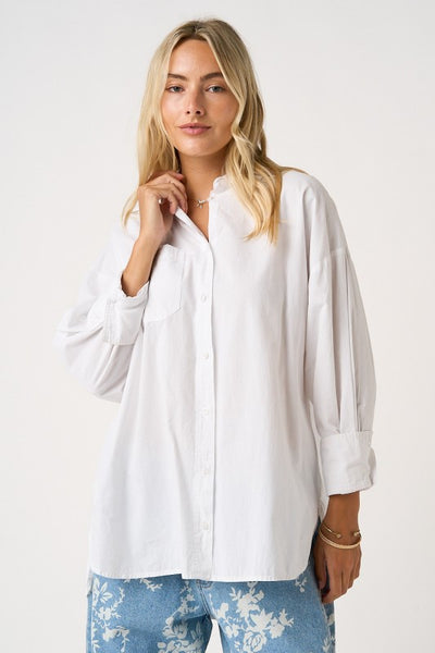 Oversized Button Down Long Sleeve Boyfriend Shirt - White