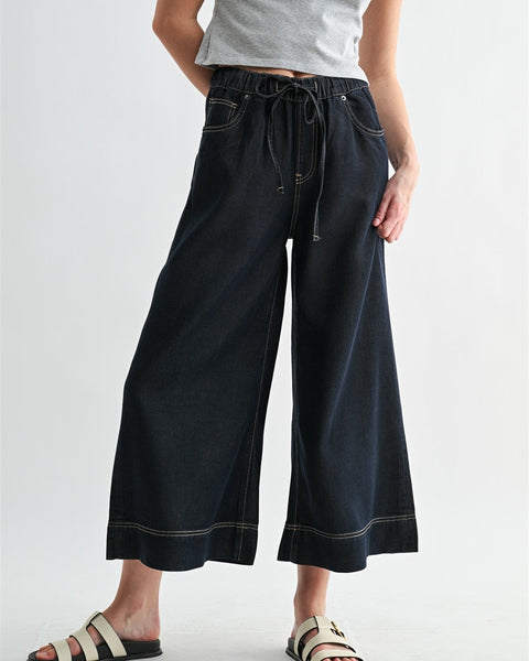 HR WIDE LEG JOGGER BY MICA - DARK WASH - Salty Lime Boutique