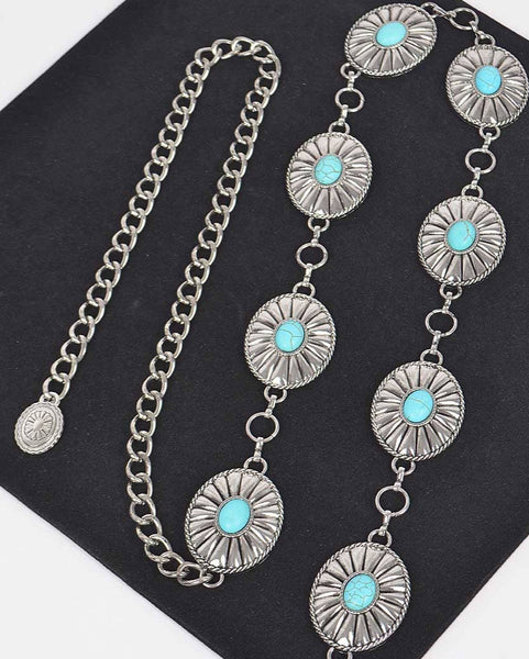OVAL CONCHO WESTERN CHAIN BELT - SILVER