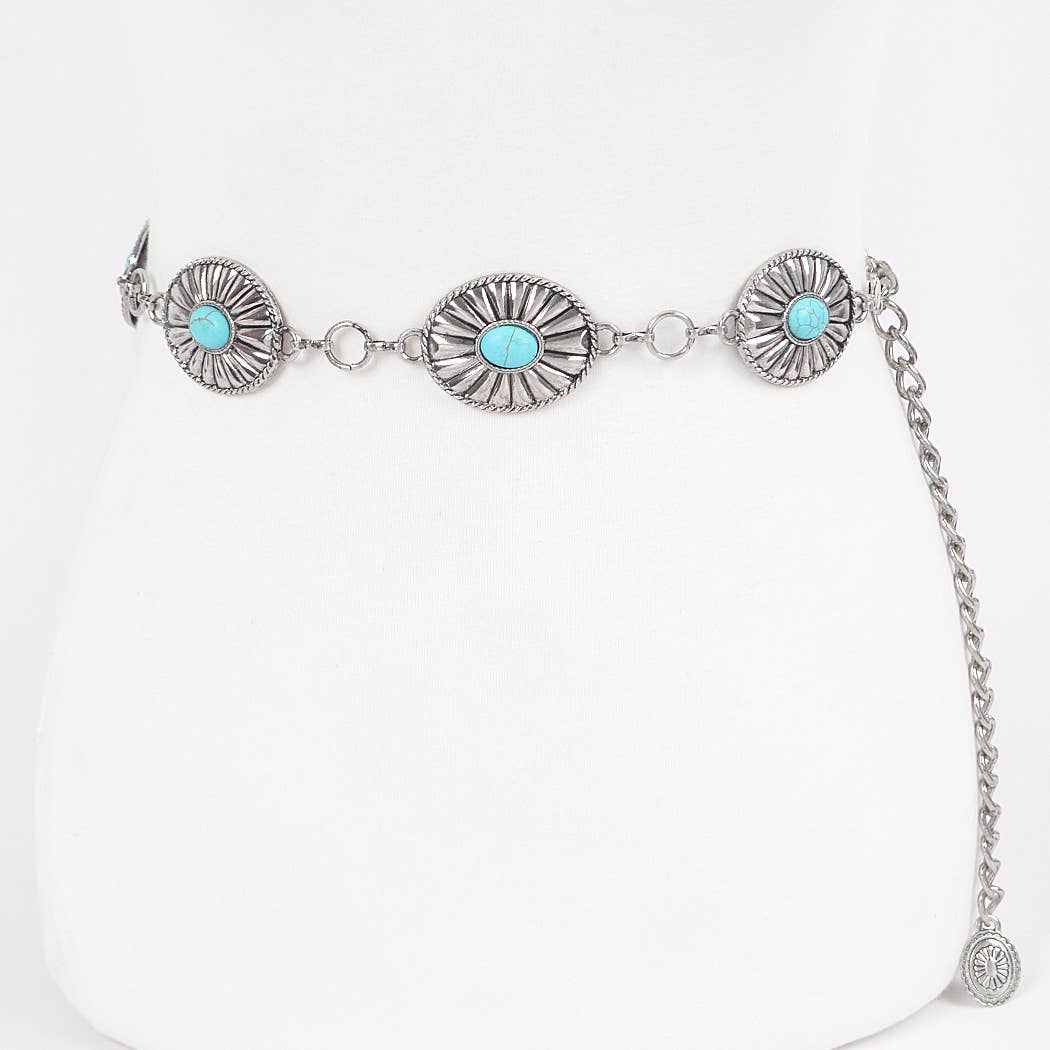 OVAL CONCHO WESTERN CHAIN BELT - SILVER