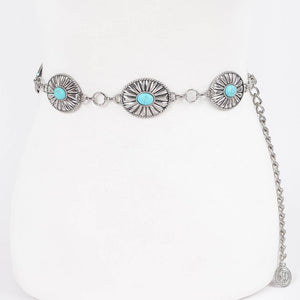 OVAL CONCHO WESTERN CHAIN BELT - SILVER