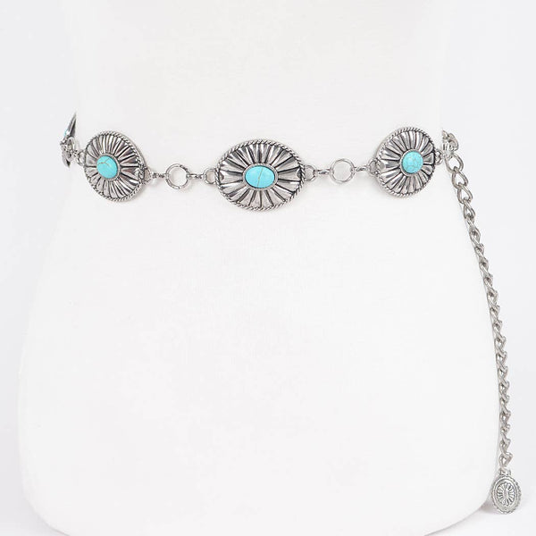 OVAL CONCHO WESTERN CHAIN BELT - SILVER