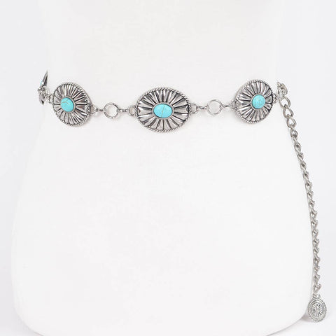 OVAL CONCHO WESTERN CHAIN BELT - SILVER