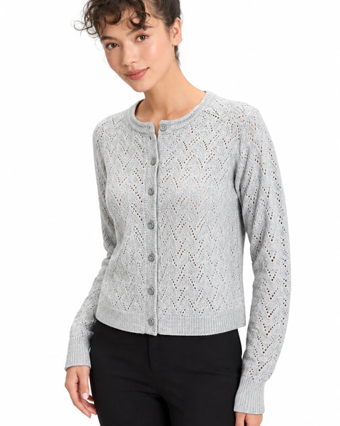 Belle Pointelle Button-Front Cardigan - Grey