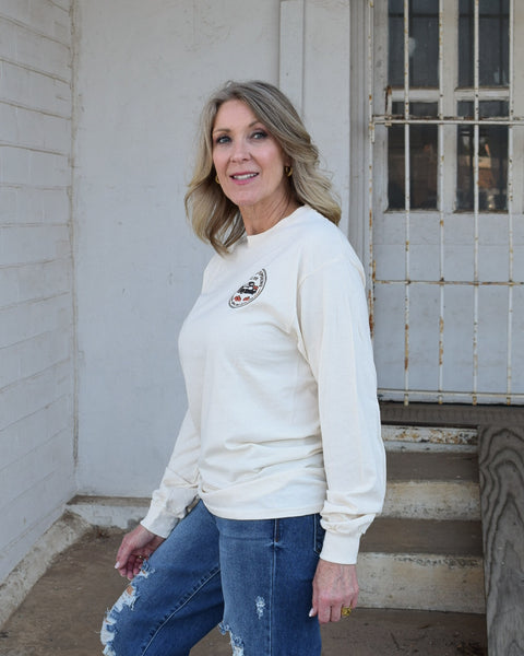 FARM FRESH PUMPKINS LONG SLEEVE GRAPHIC TEE - OATMEAL