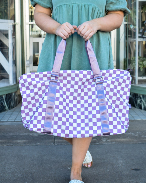 CHECKERED TRAVEL DUFFLE BAG - 5 COLORS