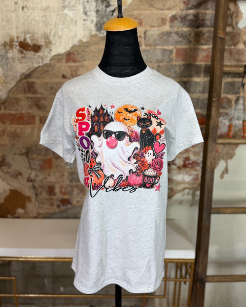Spooky Vibes Ghost Graphic Tee - Ash Grey - Salty Lime Boutique
