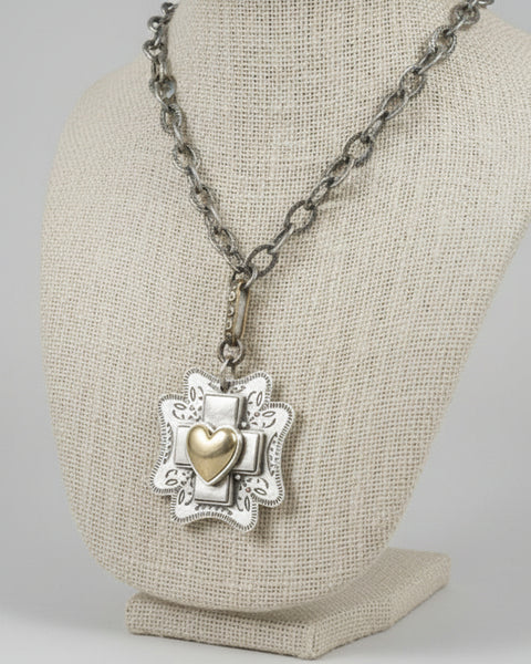CHUNKY CROSS/HEART NECKLACE - MIXED METAL