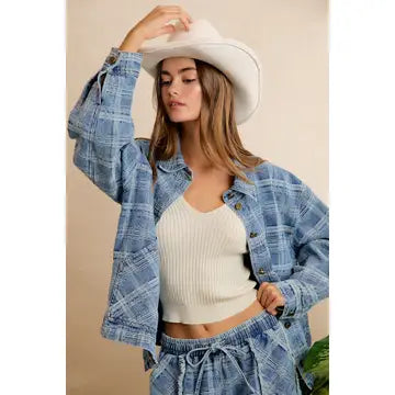 Good Plaid Days Oversized Denim Jacket