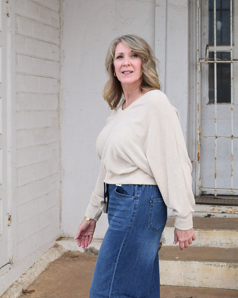 PERFECT DAY RIB KNIT V-NECK TOP - OATMEAL - Salty Lime Boutique