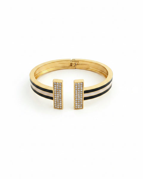 Sparkle & Stripe Enamel Hinged Bracelet - 3 Colors - Salty Lime Boutique
