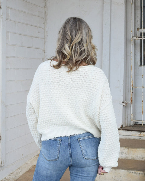 ASHLEY TEXTURED LONG SLEEVE SWEATER- CREAM