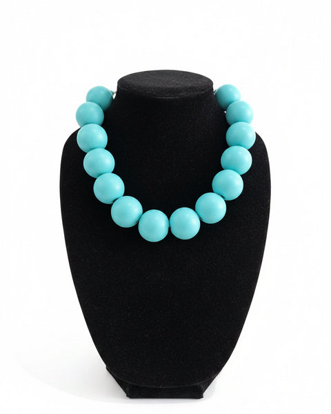 Chunky Wooden Bead Necklace - Turquoise