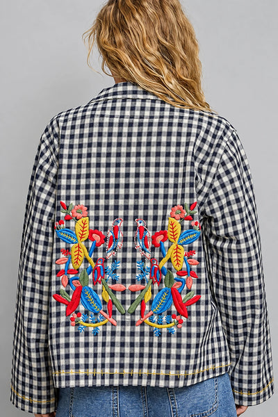 Gretta Gingham Embroidered Jacket by POL - Navy Multi