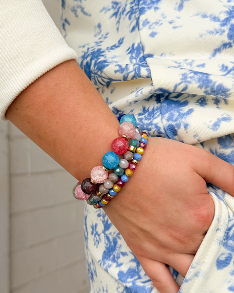 MULTI COLORED GLASS BEAD STRETCHY BRACELETS - SET OF 3 - Salty Lime Boutique