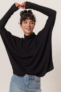 TURTLENECK DOLMN SLEEVE TOP - BLACK