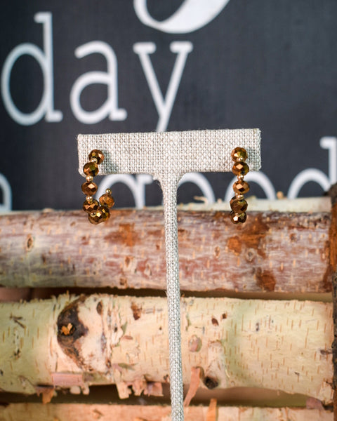 SEMI-PRECIOUS STONE HOOP EARRINGS SET OF 3 - BROWN
