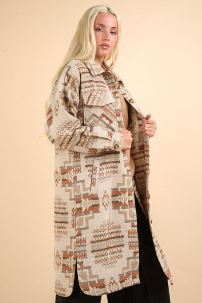 AZTEC SHACKET COAT  - MOCHA MIX