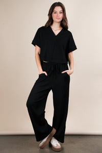 TEXTURED KNIT PANT SET - BLACK - REG/CURVY