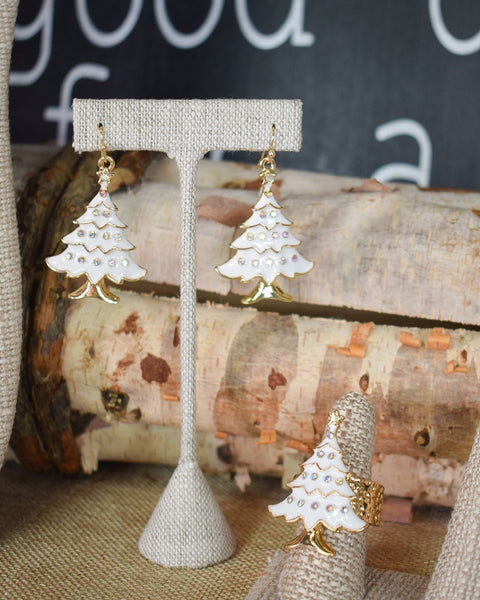CHRISTMAS TREE WITH CRYSTALS EARRINGS - WHITE