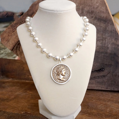 COIN CHUNKY BALL CHAIN STATEMENT NECKLACE- SILVER