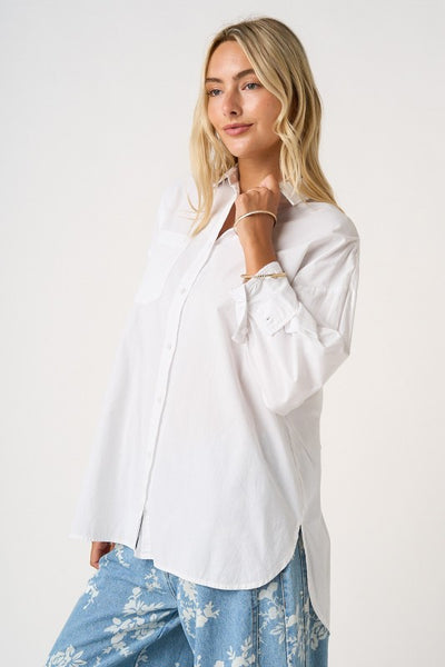 Oversized Button Down Long Sleeve Boyfriend Shirt - White