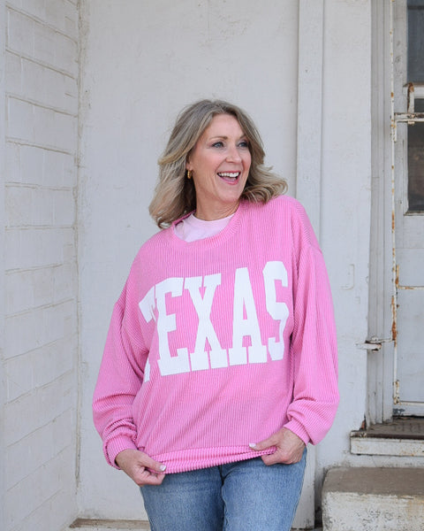 RESTOCKED TEXAS RIB CORD SWEATSHIRT - PINK