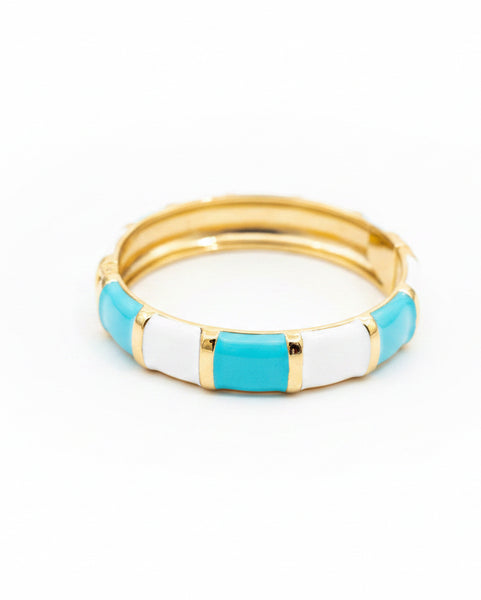 Striped Enamel Hinged Bracelet - Turquoise