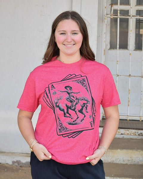 RIDING ACES GRAPHIC TEE- HEATHERED RED - CURVY - Salty Lime Boutique