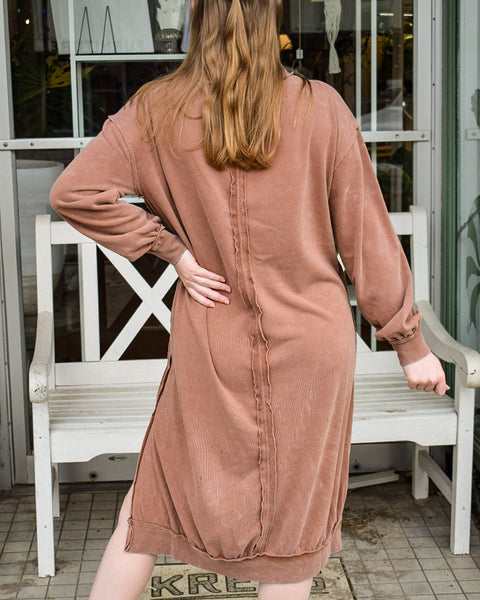 OUT FOR COFFEE SWEATSHIRT DRESS - CHESTNUT