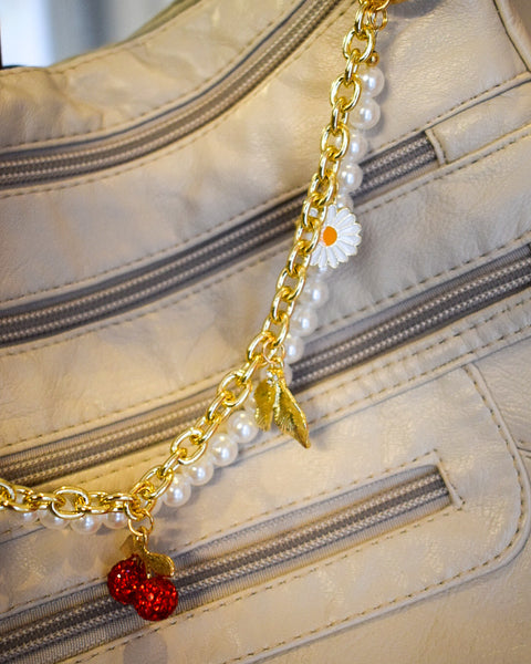 PEARL & CHERRY CHARMS CHUNKY PURSE CHAIN