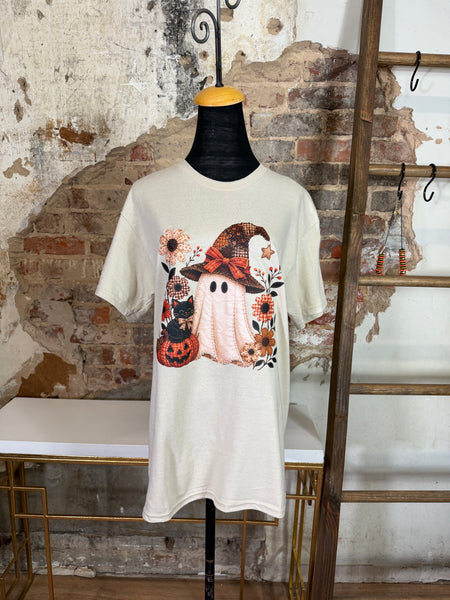 Patchwork Ghost Graphic Tee - Sand - Salty Lime Boutique