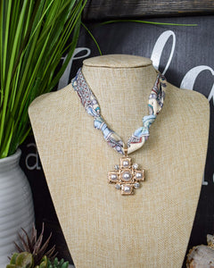 SCARF CROSS CHARM NECKLACE - CREAM