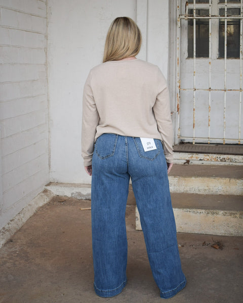 SUPER HIGH WAIST WIDE LEG SLOUCHY JEAN BY MICA DENIM - CLOUD NAVY - Salty Lime Boutique