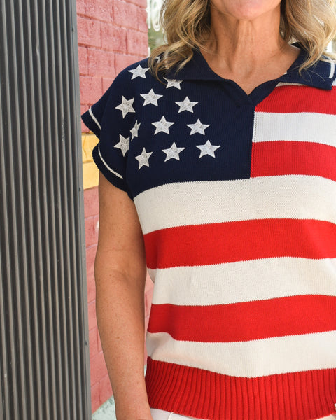 Red White & Blue Flag Sweater Top