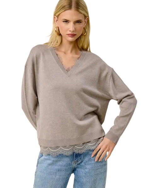 Mocha Romance Lace-Trim Sweater - Light Mocha