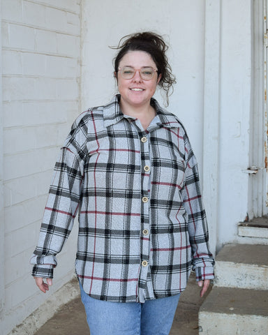 KARLA PLAID SHACKET TOP - GREY