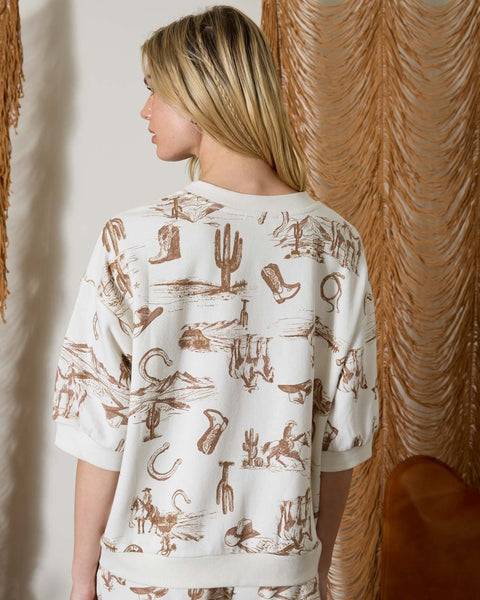 Western Print Drop Shoulder Knit Top - Salty Lime Boutique