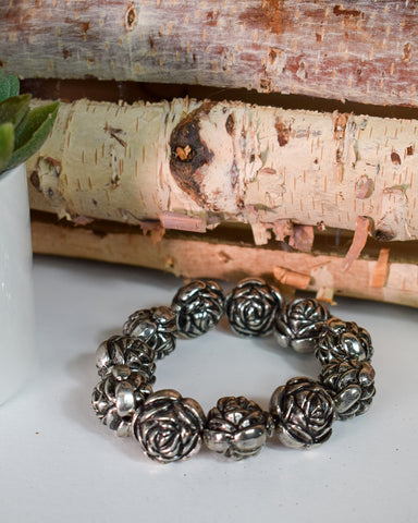 MEDIUM ROSE STRETCH BRACELET - SILVER
