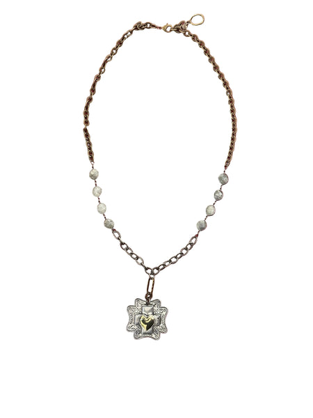 CHUNKY CROSS/HEART NECKLACE - MIXED METAL